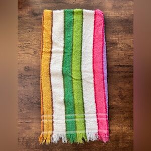 Vintage 60s 70s Rainbow Multicolor Stripe Cotton Towel with Fringe